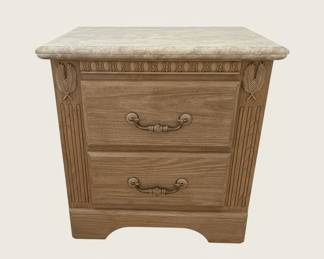 Vintage Light Oak and Marble Top Bedroom Set - Nightstand and Chest