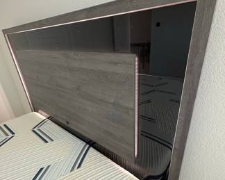 Modern Grey Wood Platform Bed Frame with Integrated Headboard and LED Lighting