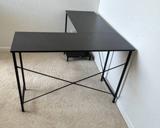 Black L-Shaped Computer Desk with Metal Frame