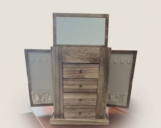 Wooden Jewelry Box with Mirror and Drawers