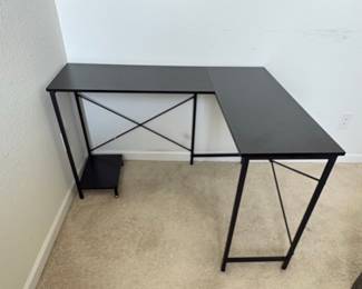 Black L-Shaped Computer Desk with Metal Frame