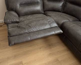 Dark Brown Leather Sectional Recliner Sofa with Console