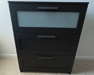 IKEA BRIMNES 3-Drawer Chest in Black with Frosted Glass Top Drawer
