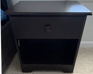 Dark Brown Wood Nightstand with Drawer and Open Shelf