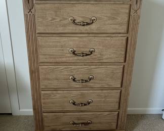 Vintage Light Oak and Marble Top Bedroom Set - Nightstand and Chest