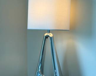 Sculptural Chrome Table Lamp with White Drum Shade