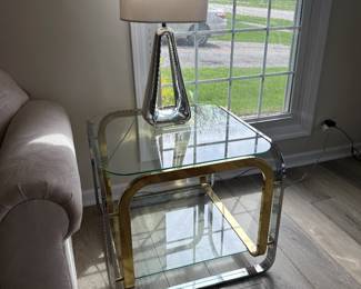 Square Chrome, Brass and Glass Side Table