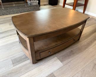 Rectangular Coffee Table with Extendable Desk Top, Shelf, and Storage Drawer