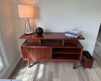 Mid-Century Modern Walnut Credenza with Sliding Door and Open Shelving