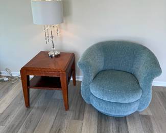 Mid-Century Modern Teal Boucle Swivel Armchair (2 available)