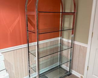 Milo Baughman Style Chrome and Glass Arched Etagere (2 available)