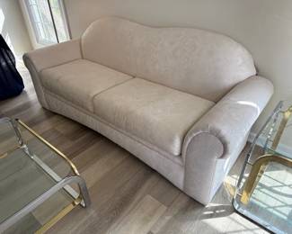 Cream Upholstered Sofa with Damask Pattern