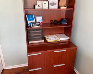 Modern Cherry Finish Lateral File Cabinet with Hutch