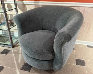 Mid-Century Modern Teal Boucle Swivel Armchair