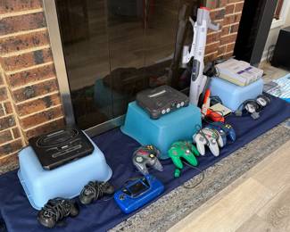 Vintage Nintendo and Sega gaming consoles