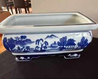 Bombay Blue and White Chinoiserie Porcelain Bonsai Pot