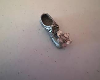 Silver Tone Shoe Figurine with Butterfly and Bow Accent