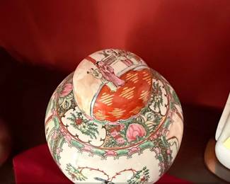 Antique Chinese Famille Rose Porcelain Ginger Jar with Lid and Stand second image