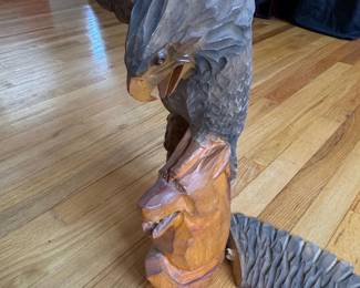 Carved Wooden Eagle and Serpent Sculpture
