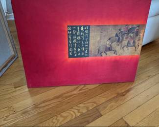 Chinese Scroll Painting of Horsemen with Calligraphy