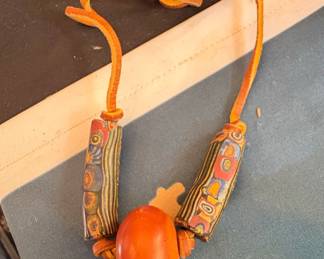 Vintage Moroccan Berber Amber Bead Necklace with Millefiori Glass Beads