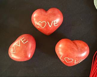 Set of Three Kenyan Soapstone LOVE Heart Carvings