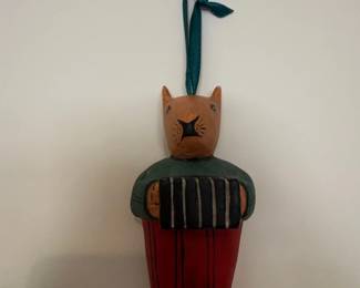 Folk Art Cat Musician Ornament