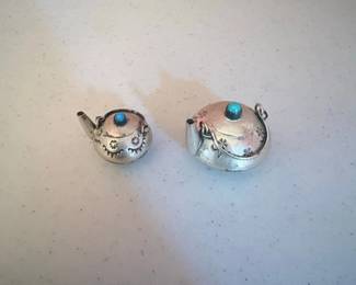 Miniature Sterling Silver Teapot Charms with Turquoise Inlay