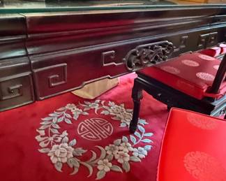 Chinese Rosewood tables and eight chairs Red Silk Cushion fourth image