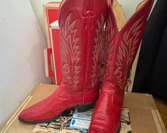 Justin Red Lizard Print Cowboy Boots