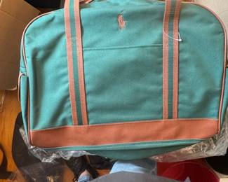 Polo Ralph Lauren Green Canvas Brown Leather Trim Duffle Bag