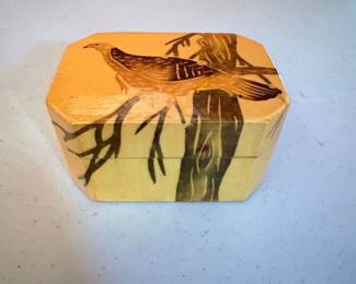 Vintage Wooden Trinket Box with Bird Carving