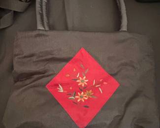 Embroidered Floral Silk Tote Bag