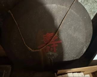 Vintage Chinese Gong with Red Shou Character