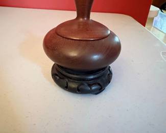 Carved Wooden Lidded Jar with Stand