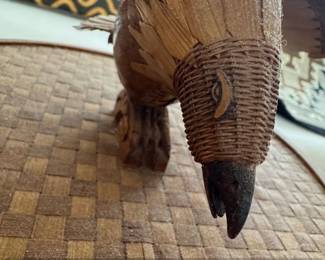 Vintage Shanghai Handicrafts Woven Bamboo Basket with Carved Bird Lid second image