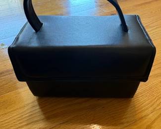 Vintage Black Leather Vanity Case or Handbag
