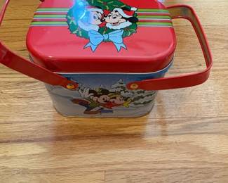 Vintage Disney Mickey and Minnie Mouse Christmas Tin Lunch Box