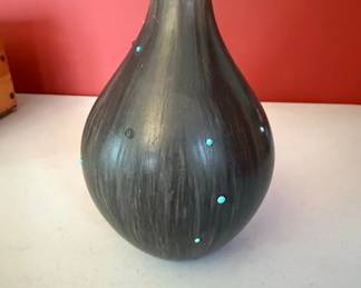 MidCentury Modern Ceramic Vase with Turquoise Inlays, Bitossi Rimini Blu Style