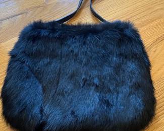 Black Mink Fur Handbag with Leather Strap