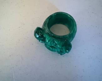 Carved Green Glass Ring with Dragon Motif