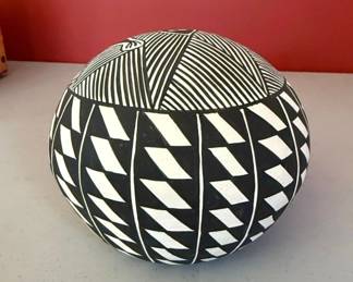 Acoma Pueblo HandCoiled Pottery Vessel by M. Seymour third image