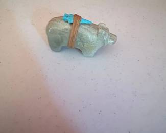 Zuni Carved Stone Bear Fetish with Turquoise