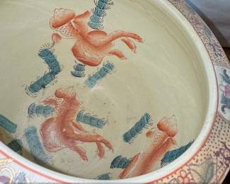 Satsuma Porcelain Fish Bowl Planter with Wooden Stand second image