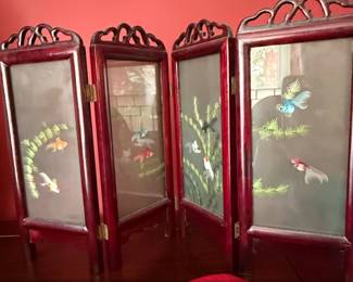 Vintage FourPanel Silk Embroidery Screen with Goldfish fourth image