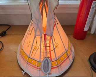 Vintage Tipi Lamp with HandPainted Native American Motifs