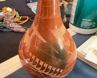 Peruvian Carved Gourd Vessel
