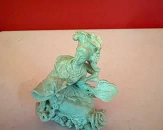 Chinese Turquoise Carving of Scholar with Fan
