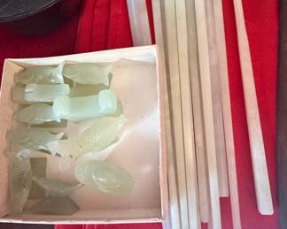 Carved Jade Fish and Selenite Rods Set