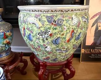 Chinese Porcelain Fishbowl with Butterfly and Floral Motif